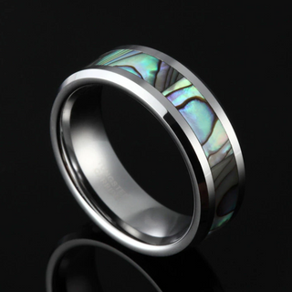 Multi-color Men's Tungsten Wedding Band with Abalone Shell Inlay Evani Naomi Jewelry