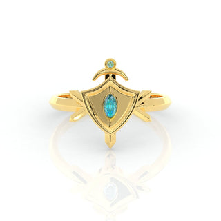 Paladin's Shield Ring (Unisex)- Video Game Inspired Rings in 14k Yellow Gold Evani Naomi Jewelry