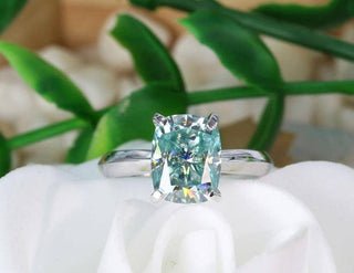 Rare Blue Green Cushion Cut Moissanite Ring Evani Naomi Jewelry