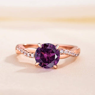 Rose Gold Twist Round Cut Amethyst Purple Promise Ring Evani Naomi Jewelry