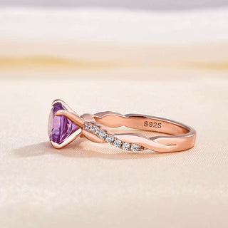 Rose Gold Twist Round Cut Amethyst Purple Promise Ring Evani Naomi Jewelry