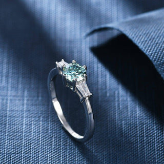 Round & Baguette 1.00 ct Diamond Engagement Ring Evani Naomi Jewelry