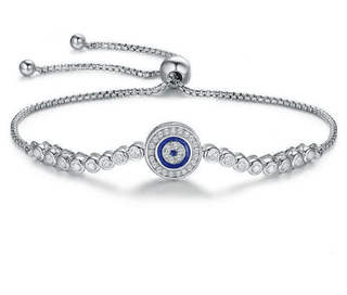 Round Blue Eye Diamond Bolo Adjustable Bracelet Evani Naomi Jewelry