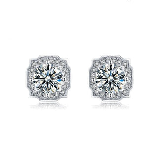 Round-cut 1.0 ct Moissanite Diamond Halo Earrings Evani Naomi Jewelry