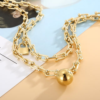 Fashion U Shape Gold Color Alloy Chain Necklace for Women Men Ball Padlock Stainless Steel Collor Choker Fashion Jewelry Gift