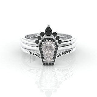 Till Death Do Us Part Gothic Wedding Rings in 14k White Gold Rare Coffin Cut Moissanite Evani Naomi Jewelry