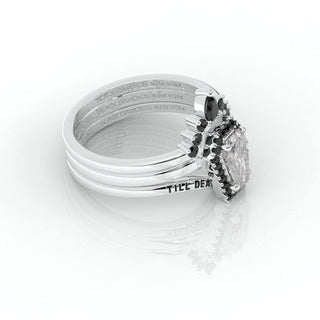 Till Death Do Us Part Gothic Wedding Rings in 14k White Gold Rare Coffin Cut Moissanite Evani Naomi Jewelry
