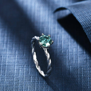 Twisted 1.00 ct Round Green Diamond Engagement Ring Evani Naomi Jewelry