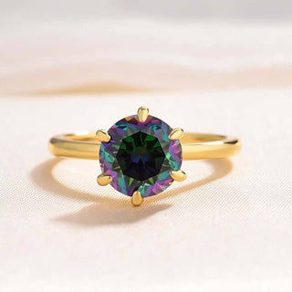 Unique Yellow Gold Round Cut Alexandrite Engagement Ring