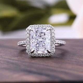 White Gold Halo Radiant Cut Sona Simulated Diamond Engagement Ring Evani Naomi Jewelry