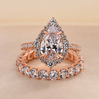2.2 ct Pear-Cut Rose Gold Halo Bridal Ring Set