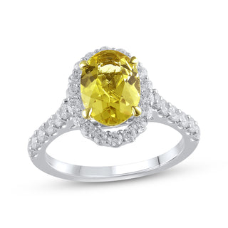 2.5 ct Oval Cut Yellow Diamond Halo Engagement Ring - Evani Naomi Jewelry