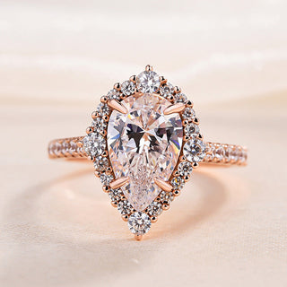 2.2 ct Pear-Cut Rose Gold Halo Bridal Ring Set