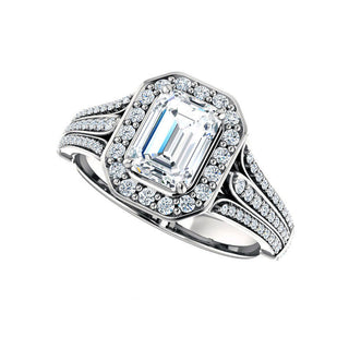 2 ct Emerald-Cut Diamond Triple Pave Bezel Halo Engagement Ring - Evani Naomi Jewelry