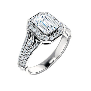 2 ct Emerald-Cut Diamond Triple Pave Bezel Halo Engagement Ring - Evani Naomi Jewelry