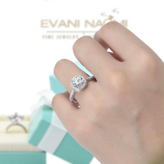 1.5ct 7mm Cushion Cut Diamond Halo Engagement Ring - Evani Naomi Jewelry